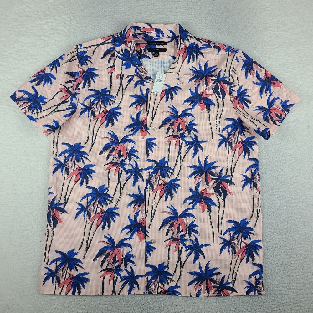 Banana Republic Shirt Mens XL Blue Slim Fit Preppy Hawaiian Button Up NEW